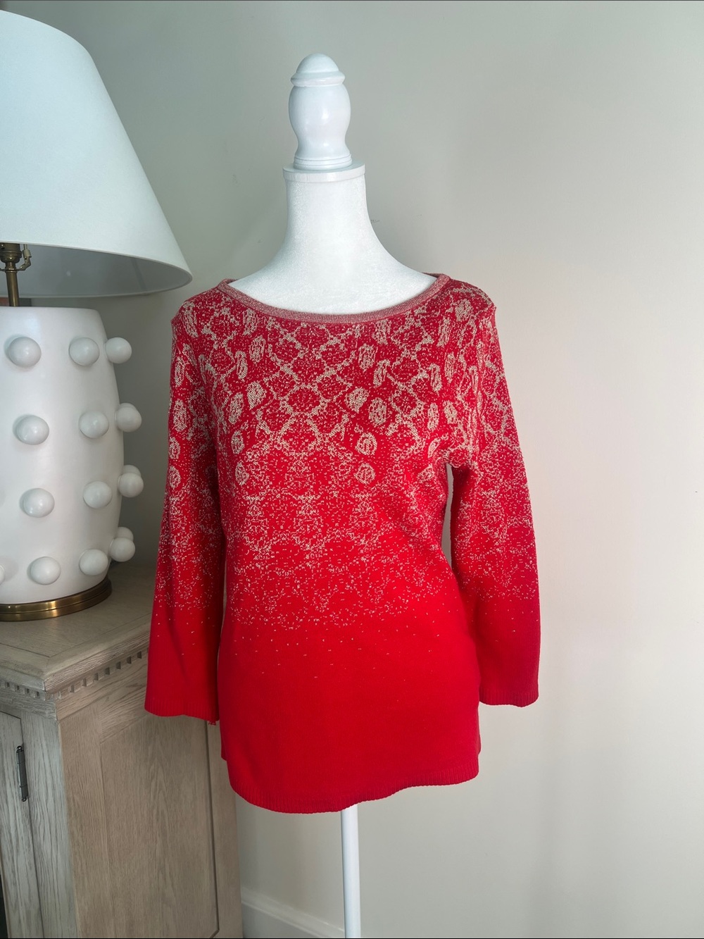 Ruby Rd. women’s blouse top size small red with gold shimmer holiday Christmas